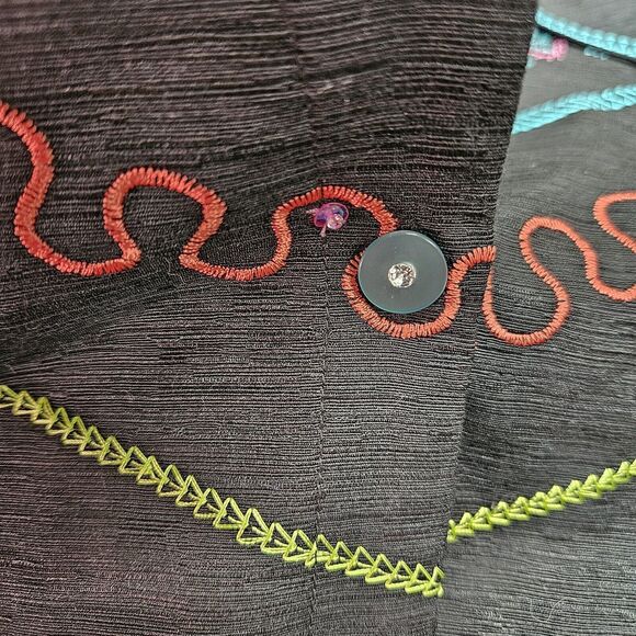 Silk Land Womens Black 100% Silk Colorful Artsy Blazer Jacket 20W - Picture 6 of 10